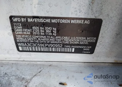 2014 BMW 320I xDrive z USA, uszkodzony, nr VIN WBA3C3C59EPV90952